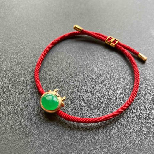 冰种阳绿高色蛋面翡翠抱抱牛手绳手链18k黄金钻石镶嵌 商品图0