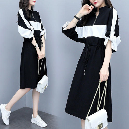 新款爆款女神同款女装收腰连衣裙2021夏季宽松胖MM裙子时尚名媛风中长款卫衣裙七夕情人节 商品图3