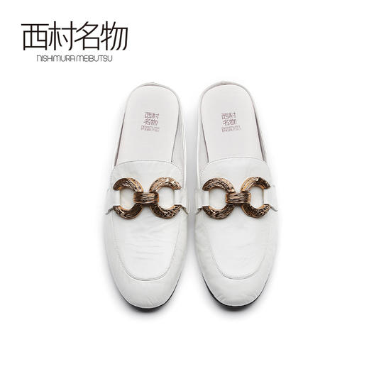西村名物2021春新款真皮牛皮包头金属扣平底外穿半拖拖鞋潮T21AH14991 商品图2