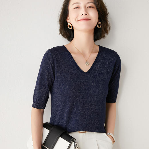 【bling bling~爱不释手】冰丝五分袖 视觉上轻盈舒适 隐隐闪烁 洋溢青春气息 商品图2