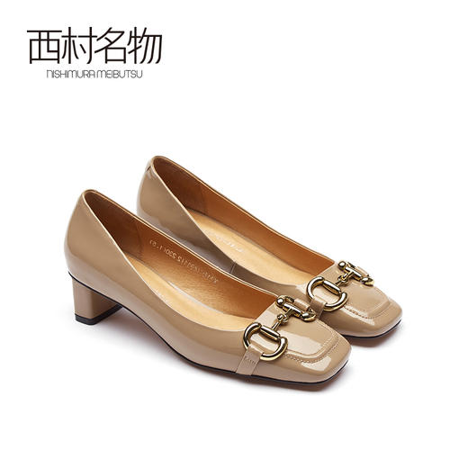 西村名物2021春季新款粗跟单鞋女中跟浅口百搭法式方头女鞋X21AE14911 商品图3