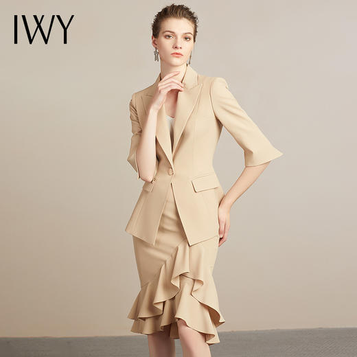 IWY/卡其职业女裙面试修身款气场港味半身修身一步裙两件套裙干练21C1+S3 商品图1