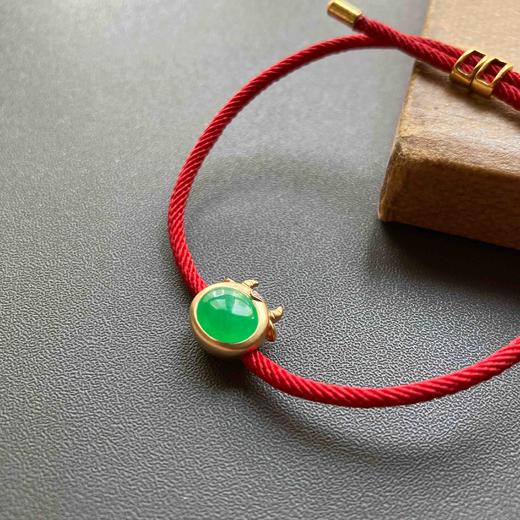 冰种阳绿高色蛋面翡翠抱抱牛手绳手链18k黄金钻石镶嵌 商品图1