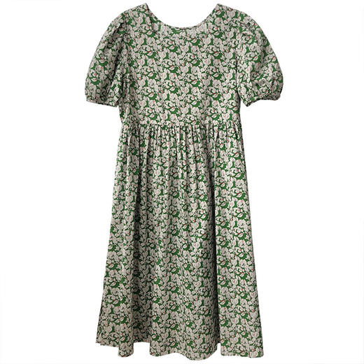 【美不过你】泡泡袖碎花连衣裙 上身衬肤色 棉麻面料 舒适透气 商品图3