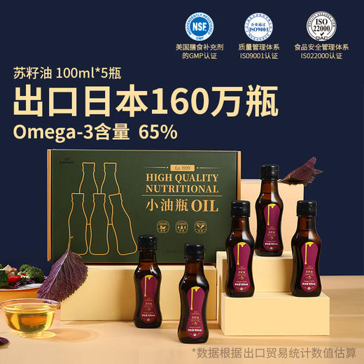 【苏籽油】100ml*5瓶/箱，α-亚麻酸＞60%，口感清香 老少皆宜 商品图0