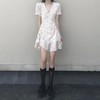 新款爆款女神同款甜美碎花不规则抽绳连衣裙设计感休闲V领短袖早春新款裙子潮七夕情人节 商品缩略图1