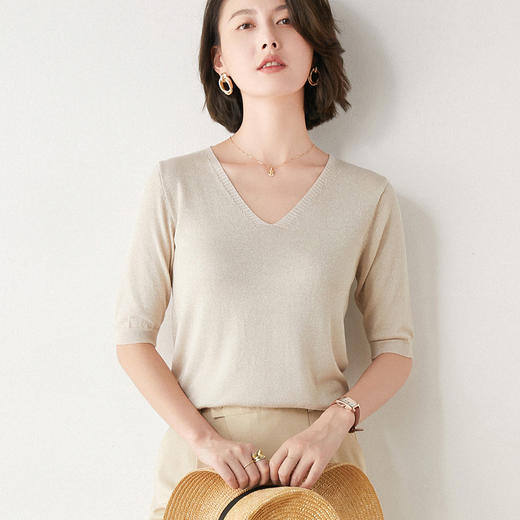 【bling bling~爱不释手】冰丝五分袖 视觉上轻盈舒适 隐隐闪烁 洋溢青春气息 商品图1