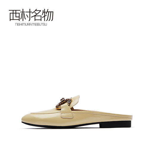 西村名物2021春新款真皮牛皮包头金属扣平底外穿半拖拖鞋潮T21AH14991 商品图1