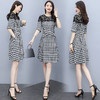 HR  WA21169气质减龄收腰蕾丝拼接格子连衣裙 商品缩略图0