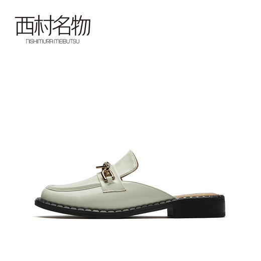 西村名物2021春夏新款真皮时尚百搭包头拖鞋金属链低跟穆勒T21AH15031 商品图1