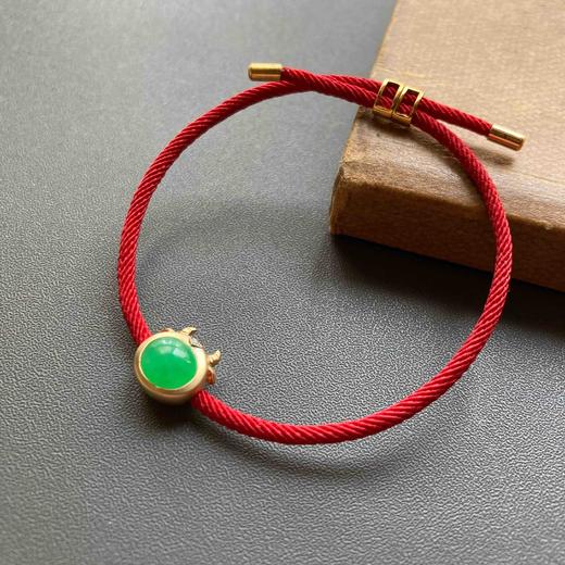 冰种阳绿高色蛋面翡翠抱抱牛手绳手链18k黄金钻石镶嵌 商品图1