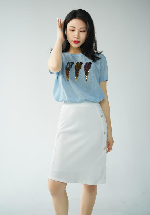 臣禾【聚酯】不规则排扣半裙9202031676（现货） 商品图0