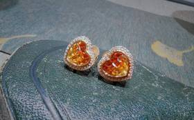 橙黄色蓝宝石无边镶嵌爱心耳钉（已售，同款可定制）