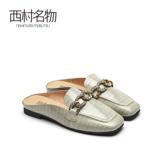西村名物2021夏季新款包头半拖鞋女外穿英伦软底气质穆勒拖T21AH15021 商品图3