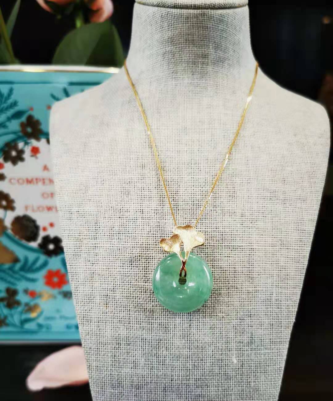 新自然设计翡翠银杏叶吊坠（已售，同款可定制）