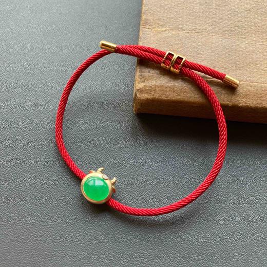 冰种阳绿高色蛋面翡翠抱抱牛手绳手链18k黄金钻石镶嵌 商品图2