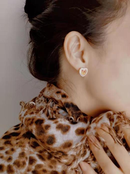 橙黄色蓝宝石无边镶嵌爱心耳钉（已售，同款可定制） 商品图4