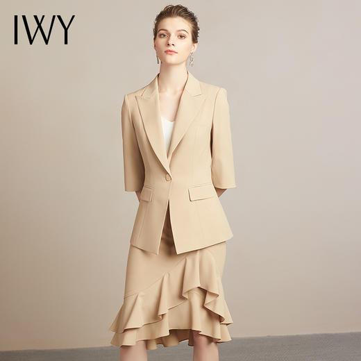IWY/卡其职业女裙面试修身款气场港味半身修身一步裙两件套裙干练21C1+S3 商品图0