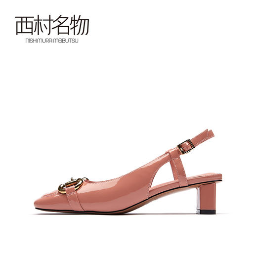 西村名物2021春新款法式粗高跟单鞋女方头浅口优雅夏季凉鞋X21AH14921 商品图1