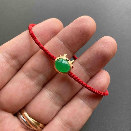 冰种阳绿高色蛋面翡翠抱抱牛手绳手链18k黄金钻石镶嵌 商品图6
