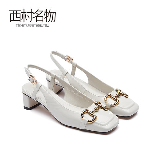 西村名物2021春新款法式粗高跟单鞋女方头浅口优雅夏季凉鞋X21AH14921 商品图3
