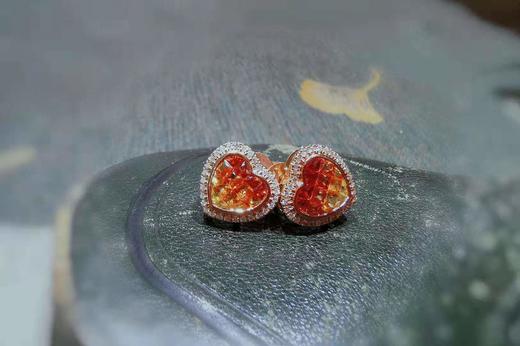 橙黄色蓝宝石无边镶嵌爱心耳钉（已售，同款可定制） 商品图2