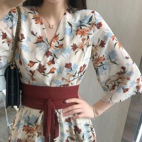 新款爆款女神同款2021新腰带连衣裙收腰绑带布汉服改良版复古中国风小个子碎花七夕情人节