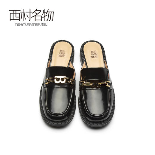 西村名物2021春夏新款真皮时尚百搭包头拖鞋金属链低跟穆勒T21AH15031 商品图3