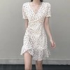 新款爆款女神同款甜美碎花不规则抽绳连衣裙设计感休闲V领短袖早春新款裙子潮七夕情人节 商品缩略图0