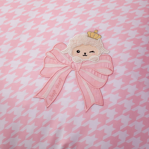 利路米2021夏季新款粉色千鸟格浪漫可爱公主粉天丝绣花四件套 商品图2