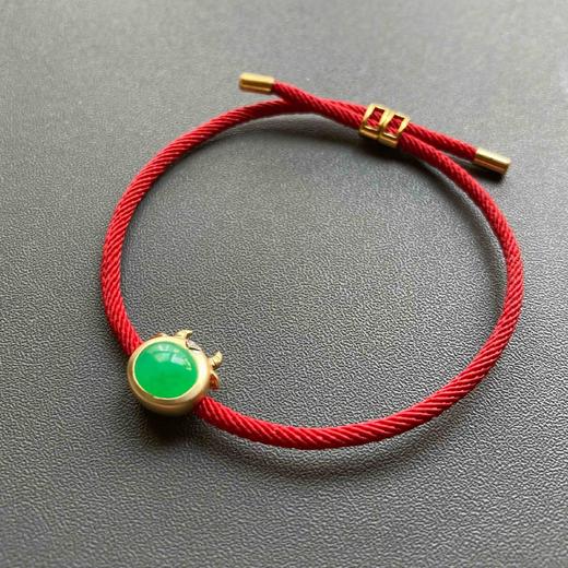 冰种阳绿高色蛋面翡翠抱抱牛手绳手链18k黄金钻石镶嵌 商品图4