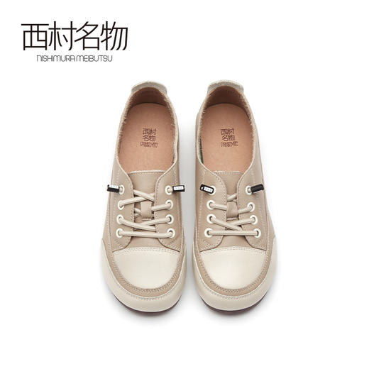 西村名物2021春季新款百搭豆豆鞋平底单鞋免系带牛皮软底鞋T21AM13181 商品图2