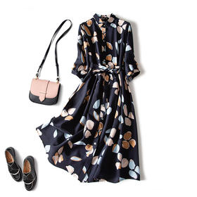 新款爆款女神同款大码女装连衣裙2021夏季新款复古印花衬衫裙胖mm收腰宽松遮肉裙子七夕情人节