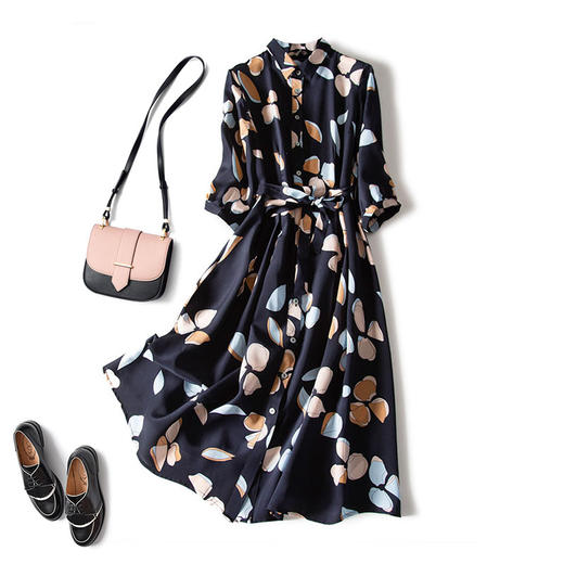 新款爆款女神同款大码女装连衣裙2021夏季新款复古印花衬衫裙胖mm收腰宽松遮肉裙子七夕情人节 商品图0