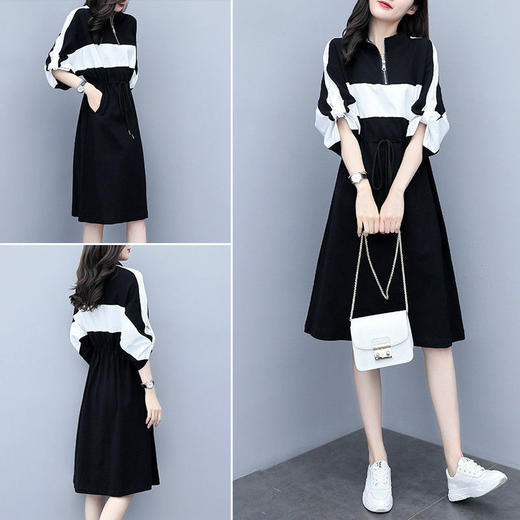 新款爆款女神同款女装收腰连衣裙2021夏季宽松胖MM裙子时尚名媛风中长款卫衣裙七夕情人节 商品图2