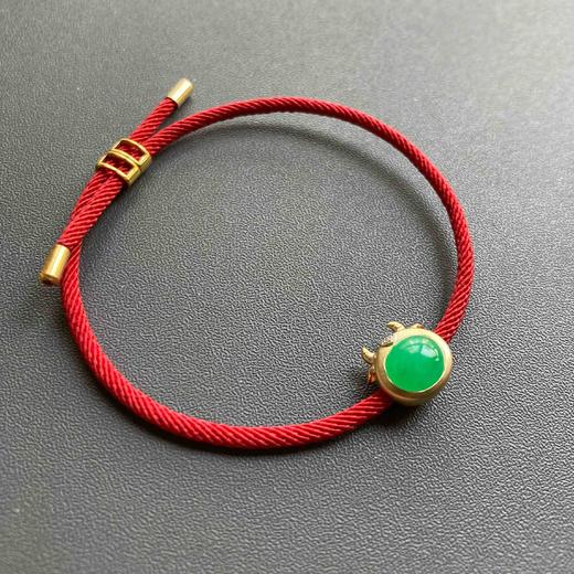 冰种阳绿高色蛋面翡翠抱抱牛手绳手链18k黄金钻石镶嵌 商品图0