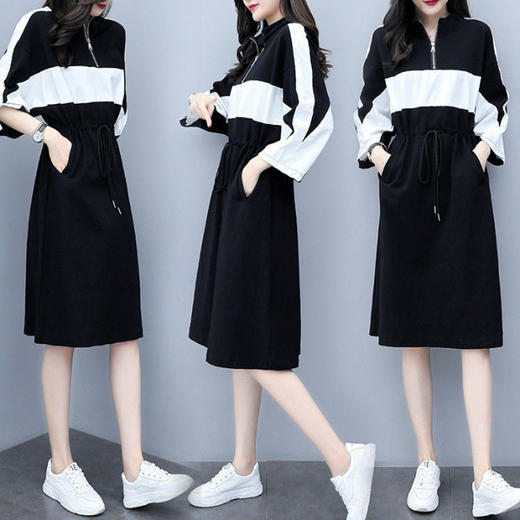 新款爆款女神同款女装收腰连衣裙2021夏季宽松胖MM裙子时尚名媛风中长款卫衣裙七夕情人节 商品图0