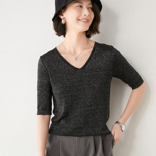 【bling bling~爱不释手】冰丝五分袖 视觉上轻盈舒适 隐隐闪烁 洋溢青春气息 商品图3