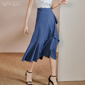 剩S/M 皖儿 夏装新款气质一片式荷叶边系带收腰不对称a字半身裙2471