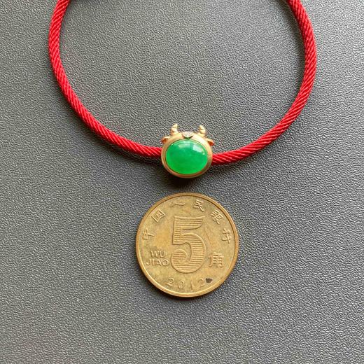 冰种阳绿高色蛋面翡翠抱抱牛手绳手链18k黄金钻石镶嵌 商品图4