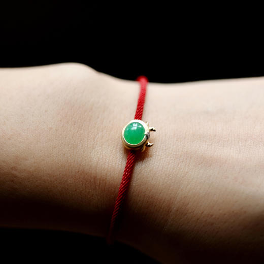 冰种阳绿高色蛋面翡翠抱抱牛手绳手链18k黄金钻石镶嵌 商品图10