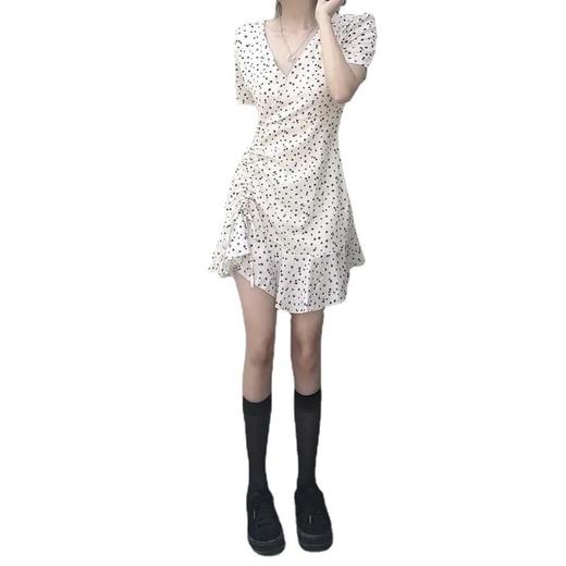 新款爆款女神同款甜美碎花不规则抽绳连衣裙设计感休闲V领短袖早春新款裙子潮七夕情人节 商品图4