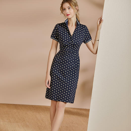剩S 皖儿 新款休闲时尚复古波点修身显瘦Polo领连衣裙 商品图0