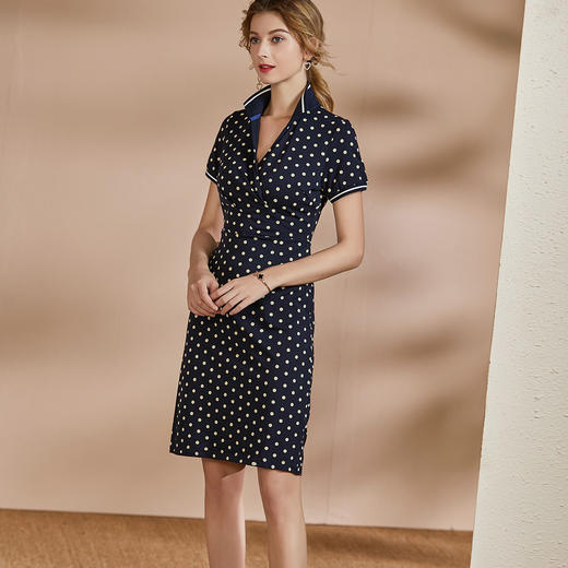 剩S 皖儿 新款休闲时尚复古波点修身显瘦Polo领连衣裙 商品图2