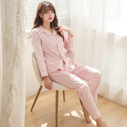 上海旗袍厂YQ-89757春秋款V领睡衣套装舒适居家睡衣日系简约小清新活泼可爱睡衣 商品图1