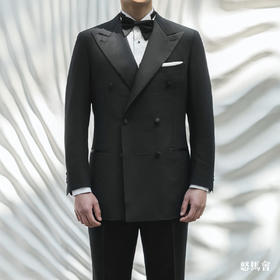 Vitale Barberis Canonico Perennial Super 110’s 澳洲美丽诺羊毛Black Tie双排扣戗驳领黑色礼服套装