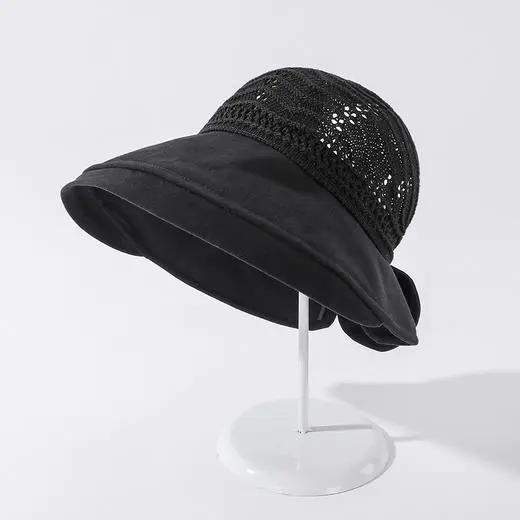 JC-m1190夏季户外波纹大沿空顶帽折叠遮阳蝴蝶结百搭太阳帽 商品图3