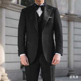 Vitale Barberis Canonico Perennial Super 110’s 澳洲美丽诺羊毛Black Tie单排扣戗驳领黑色礼服套装