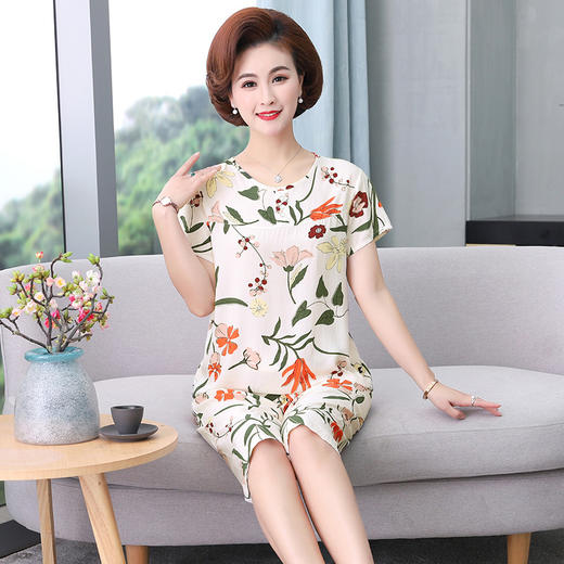 上海旗袍厂YQ-DZ103棉绸套装40支睡衣薄款短袖棉绸优雅家居 商品图1