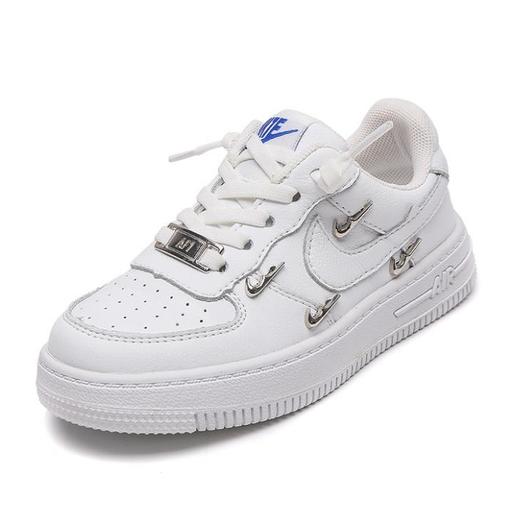 【童鞋】*儿童板鞋春秋韩版银勾男童运动鞋软底时尚牛皮女童小白鞋 商品图4